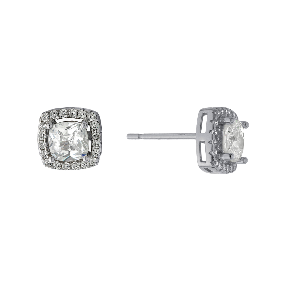 Athra Square Cushion Cut CZ Stud Earrings