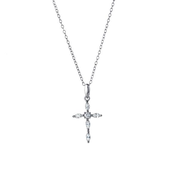 Athra Sterling Silver 18 CZ Cross Pendant Necklace