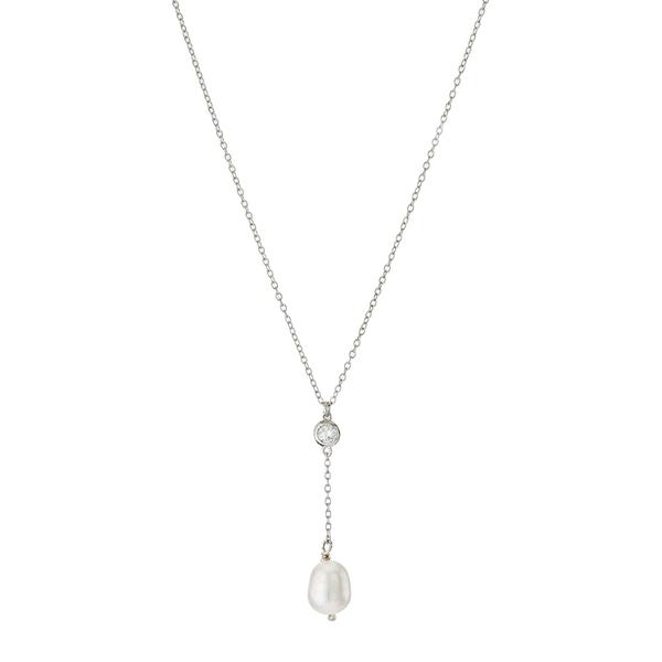 Athra Sterling Silver Freshwater Pearl Y-Necklace with CZ