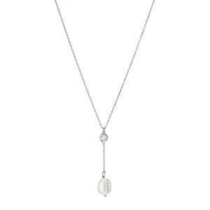 Athra Sterling Silver Freshwater Pearl Y-Necklace with CZ
