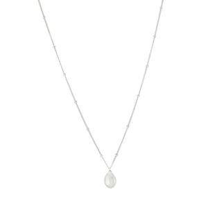 Sterling Silver Beaded Rope Chain Pearl Pendant Necklace