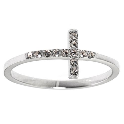 Athra Sterling Silver CZ Sideways Cross Ring