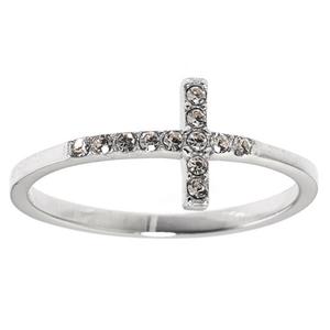 Athra Sterling Silver CZ Sideways Cross Ring
