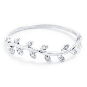 Athra Sterling Silver CZ Leaf Ring
