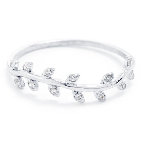 Athra Sterling Silver CZ Leaf Ring