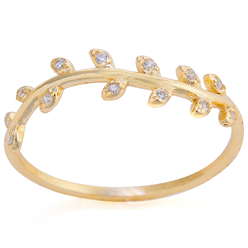 Yellow Gold Over Sterling Silver CZ Leaf Ring