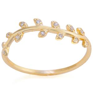 Athra 14kt. Gold Over Silver CZ Leaf Ring