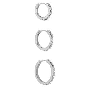 Athra Fine 3pr. Silver Plated CZ Huggie Hoop Earrings Set alternate view