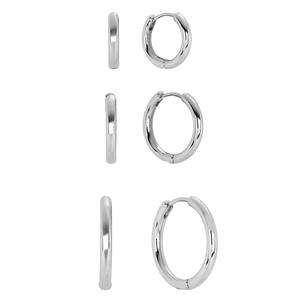 Athra 3pr. Silver Plated Huggie Hoop Earrings Set