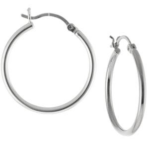 Athra Fine Silver Plated 20mm Round Tube Hoop Earrings