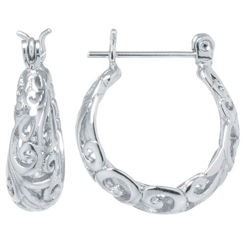 Athra Fine Silver Plated 15mm Filigree Hoop Earrings