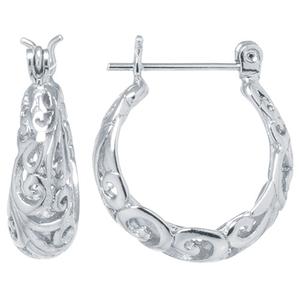 Athra Fine Silver Plated 15mm Filigree Hoop Earrings