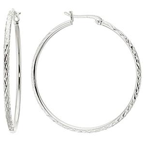 Fine Silver Plated 40MM Diamond Cut Hoop Earrings