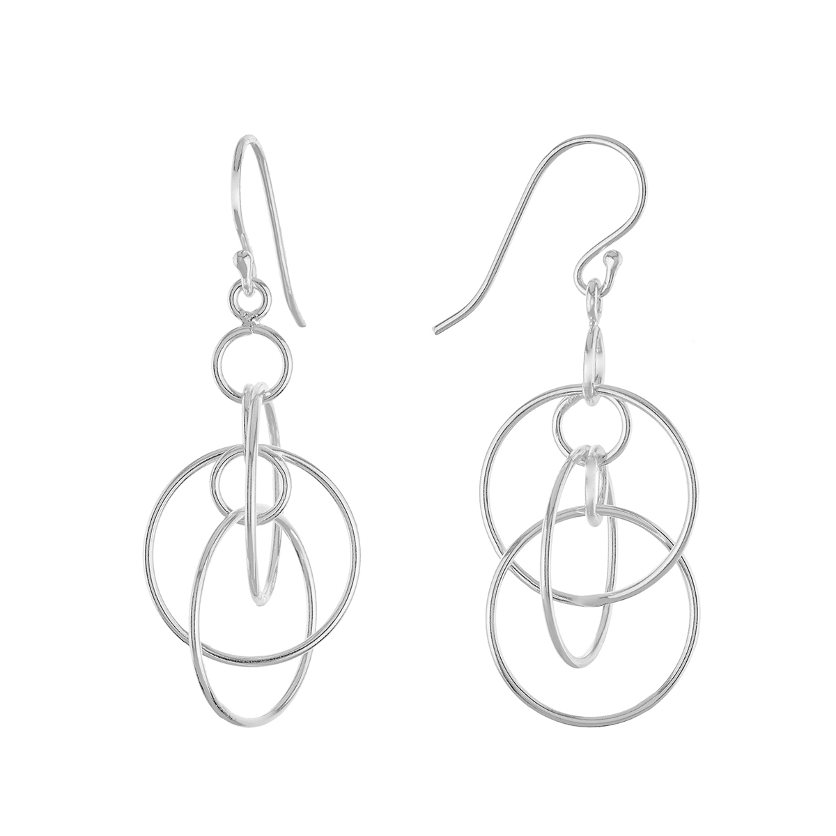 Fine Silver Plated Triple Circle Drop Earrings