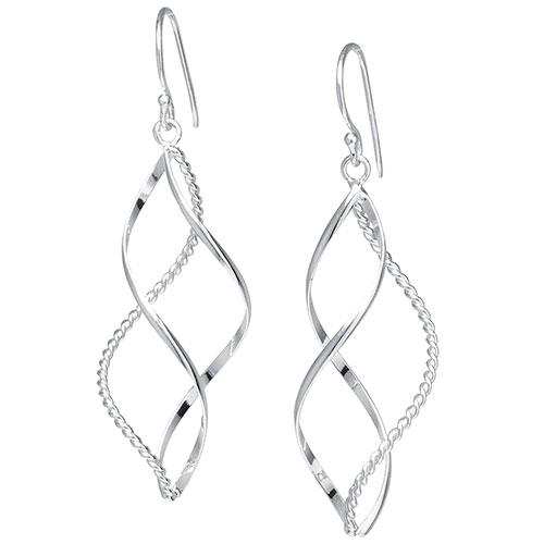 Athra Fine Silver Plated Textured Twisted Drop Earrings