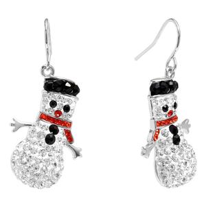 Athra Fine Silver Plated Crystal Snowman Drop Earrings