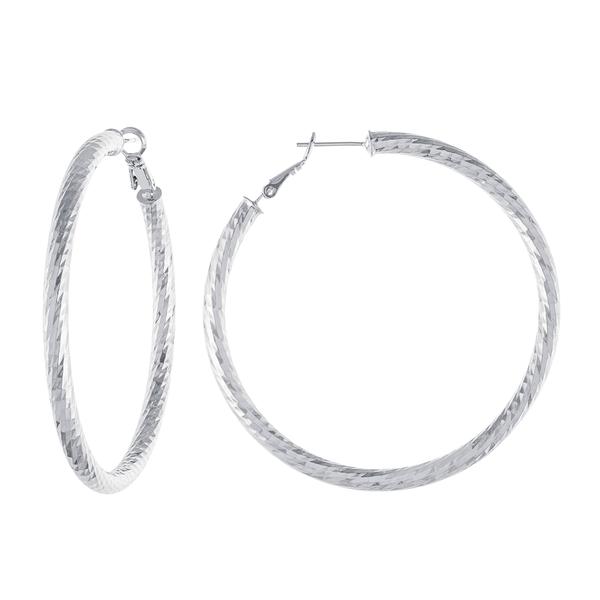 Athra Fine Silver Plated 60mm Diamond Cut Hoop Earrings