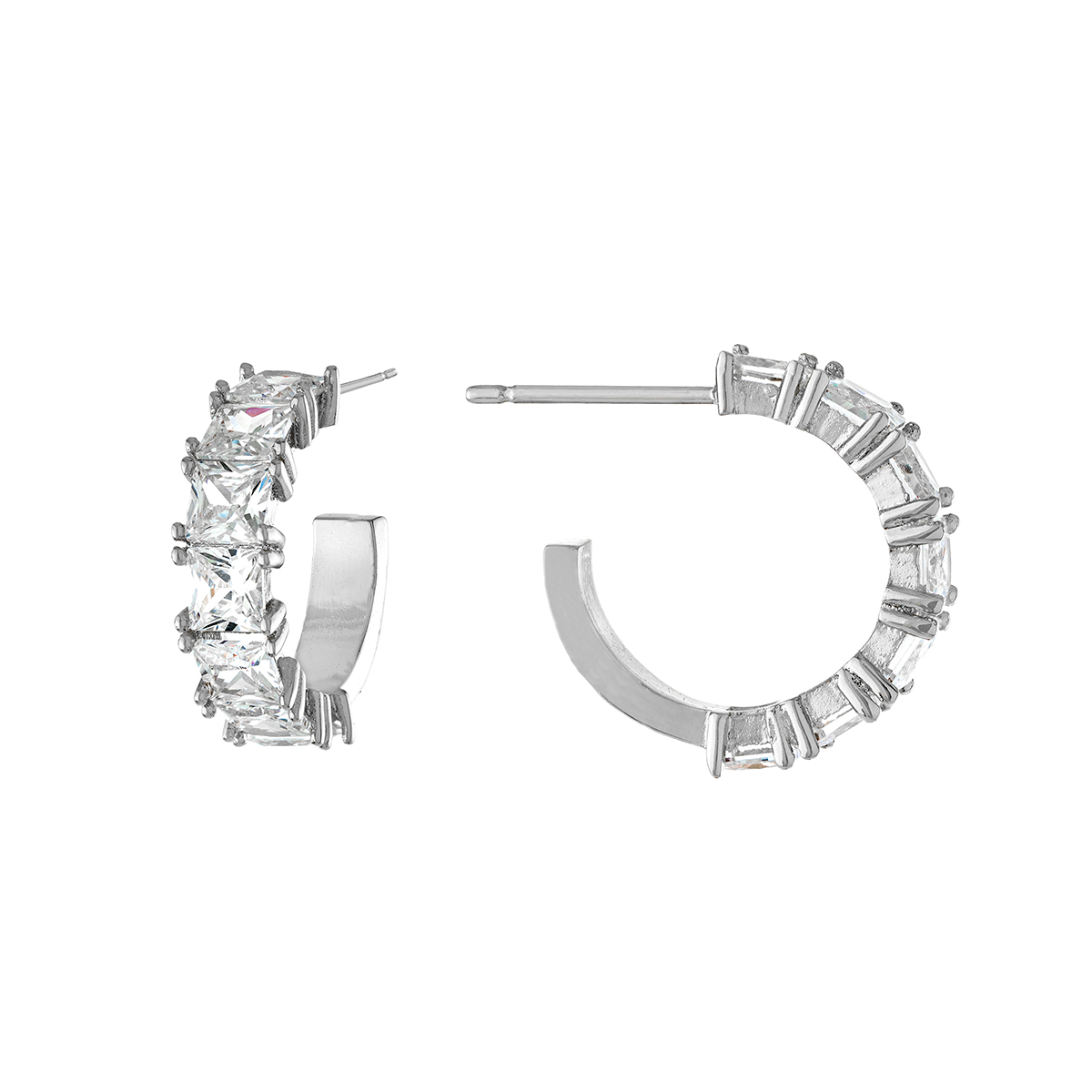 Fine Silver Plated CZ Hoop Earrings