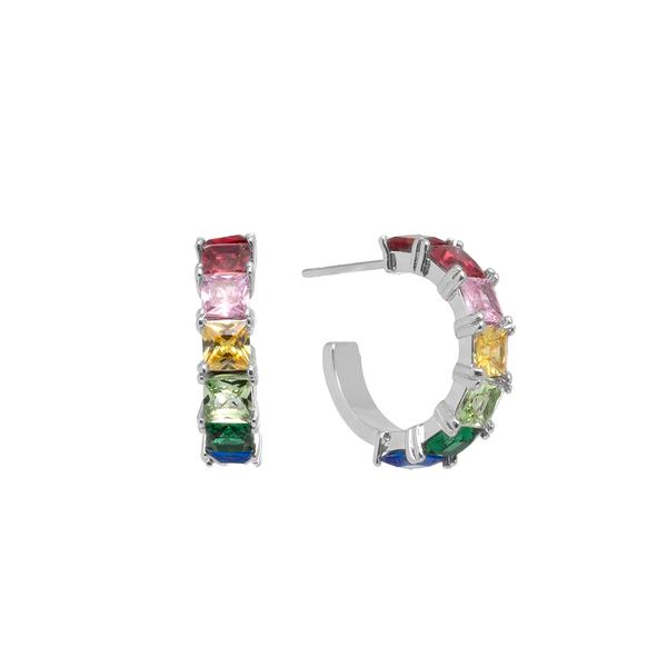 Athra Fine Silver Plated Multi-Colored CZ Hoop Earrings