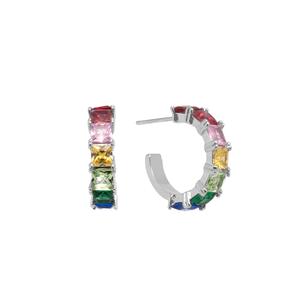 Athra Fine Silver Plated Multi-Colored CZ Hoop Earrings