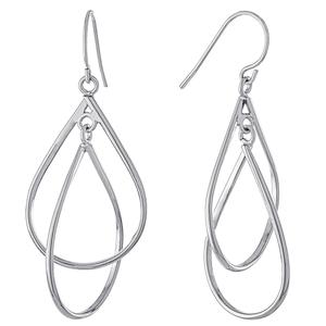 Fine Silver Plated Double Teardrop Drop Earrings