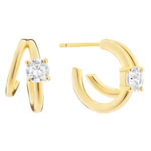 Athra 15mm 14kt. Gold Over Brass Double Hoop CZ Earrings