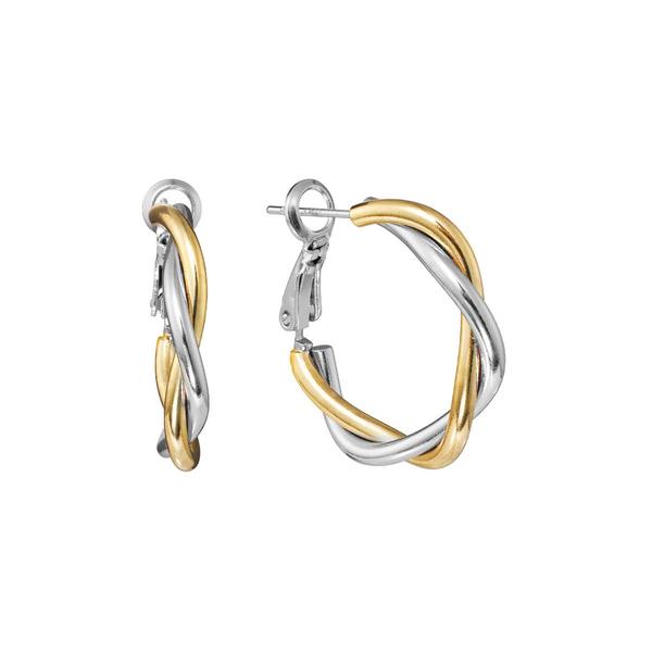 Athra Fine Silver Plated Two-Tone Braided Hoop Earrings