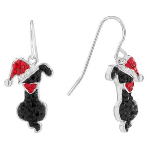 Athra Fine Silver Plated Crystal Christmas Dog Drop Earrings