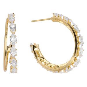 Athra 14kt. Gold Over Brass & CZ Double Hoop Earrings