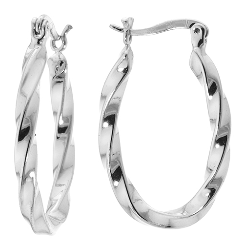 Fine Silver Plated Wavy Oval Hoop Earrings