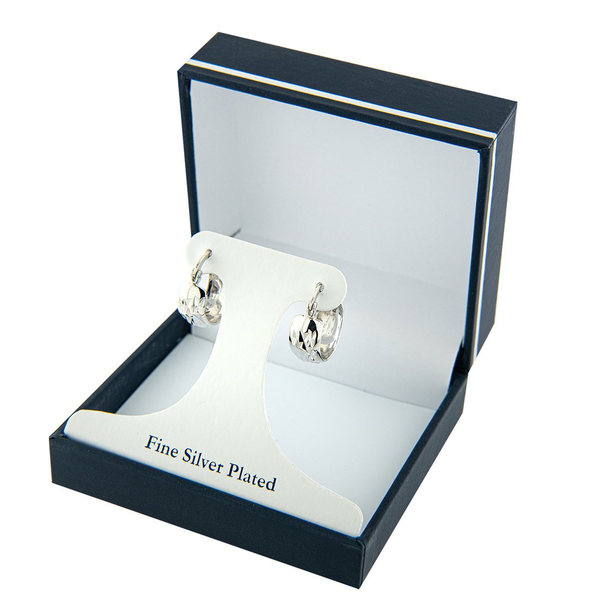Fine Silver Plated & Diamond Cut Chunky Hoop Earrings