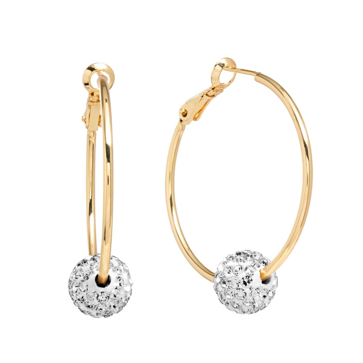 Athra Gold Over Silver Hoop W/ Crystal Ball Earrings