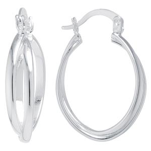 Fine Silver Plated 30mm Double Oval Textured Hoop Earrings