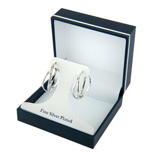 Fine Silver Plated 30mm Double Oval Textured Hoop Earrings alternate view