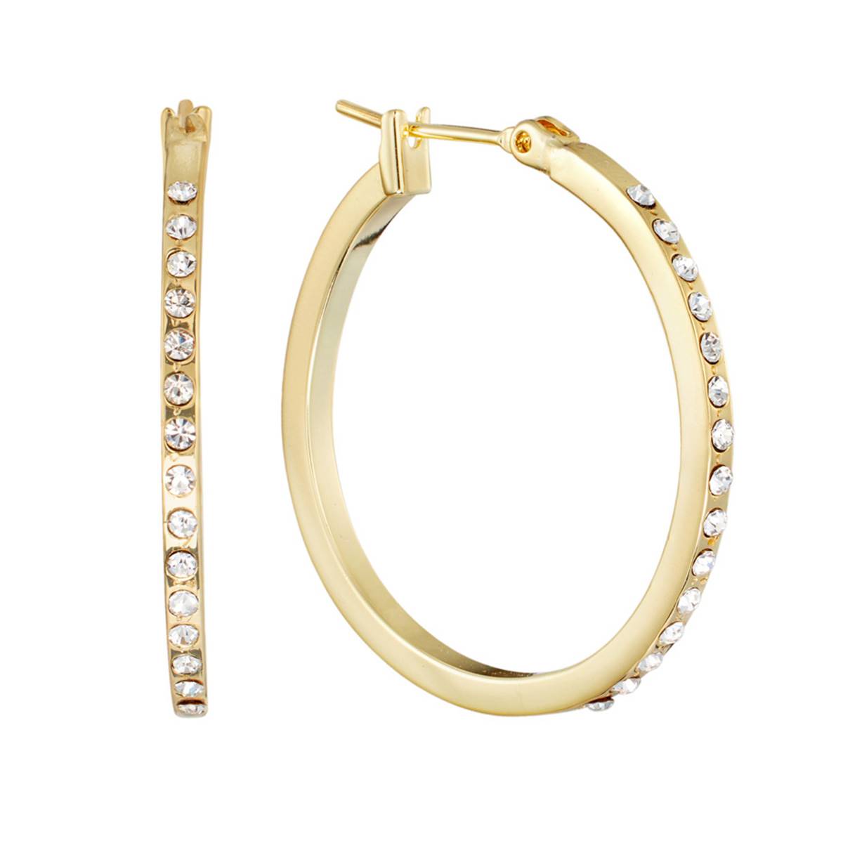 Athra 32mm Gold Over Silver Crystal Click-Top Hoop Earrings