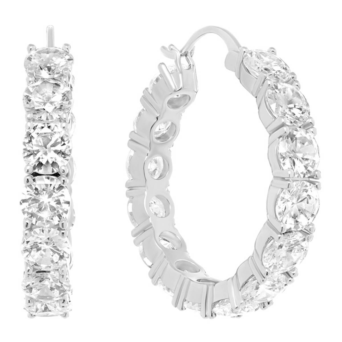 Fine Silver Plated 30mm CZ Hoop Earrings