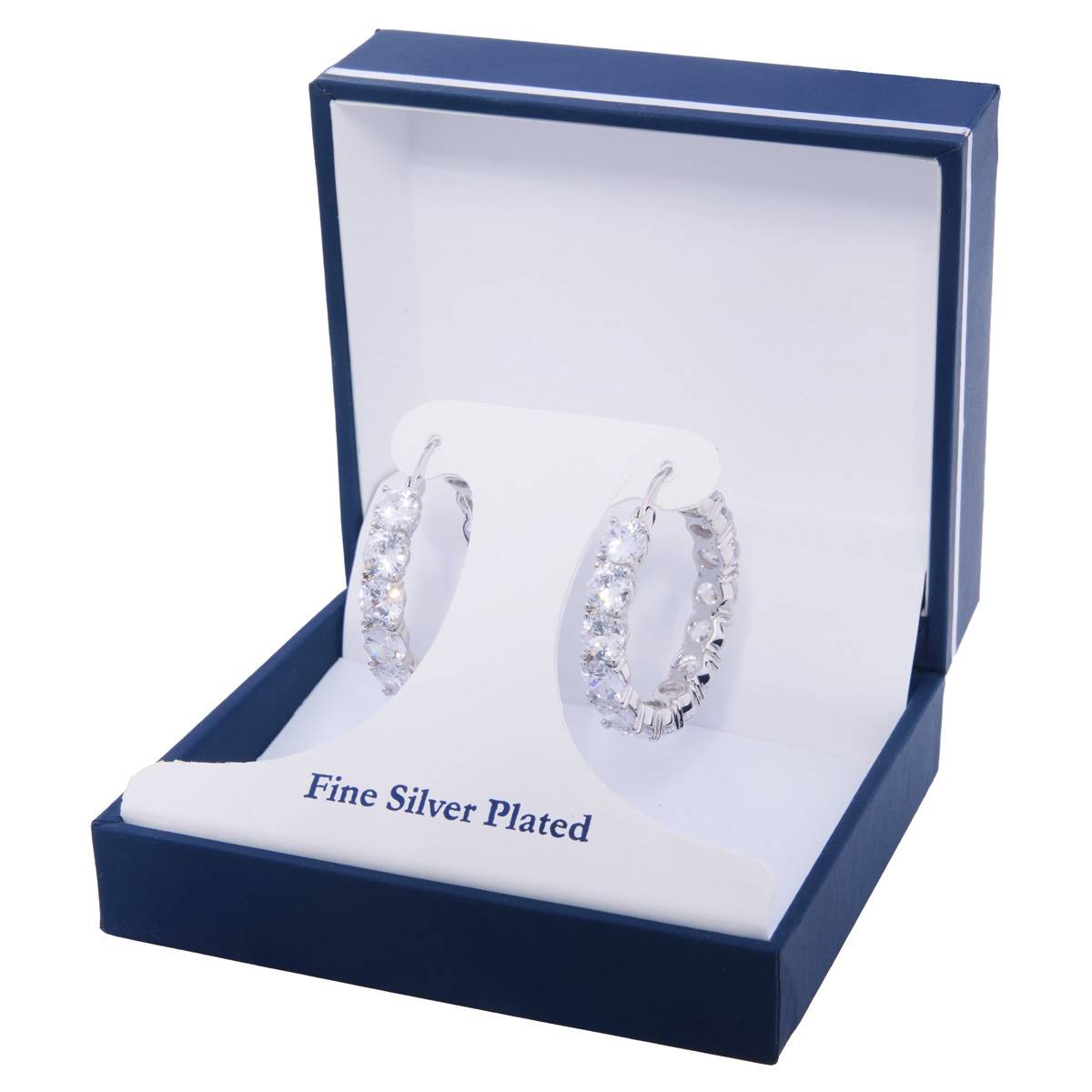 Fine Silver Plated 30mm CZ Hoop Earrings