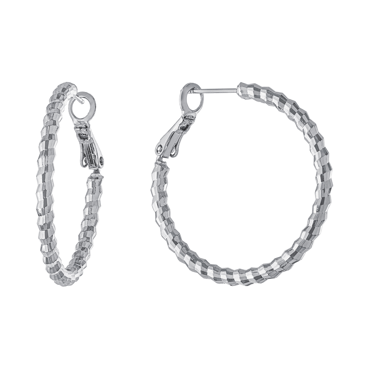 Athra Fine Silver Plated 28mm Diamond Cut Hoop Earrings