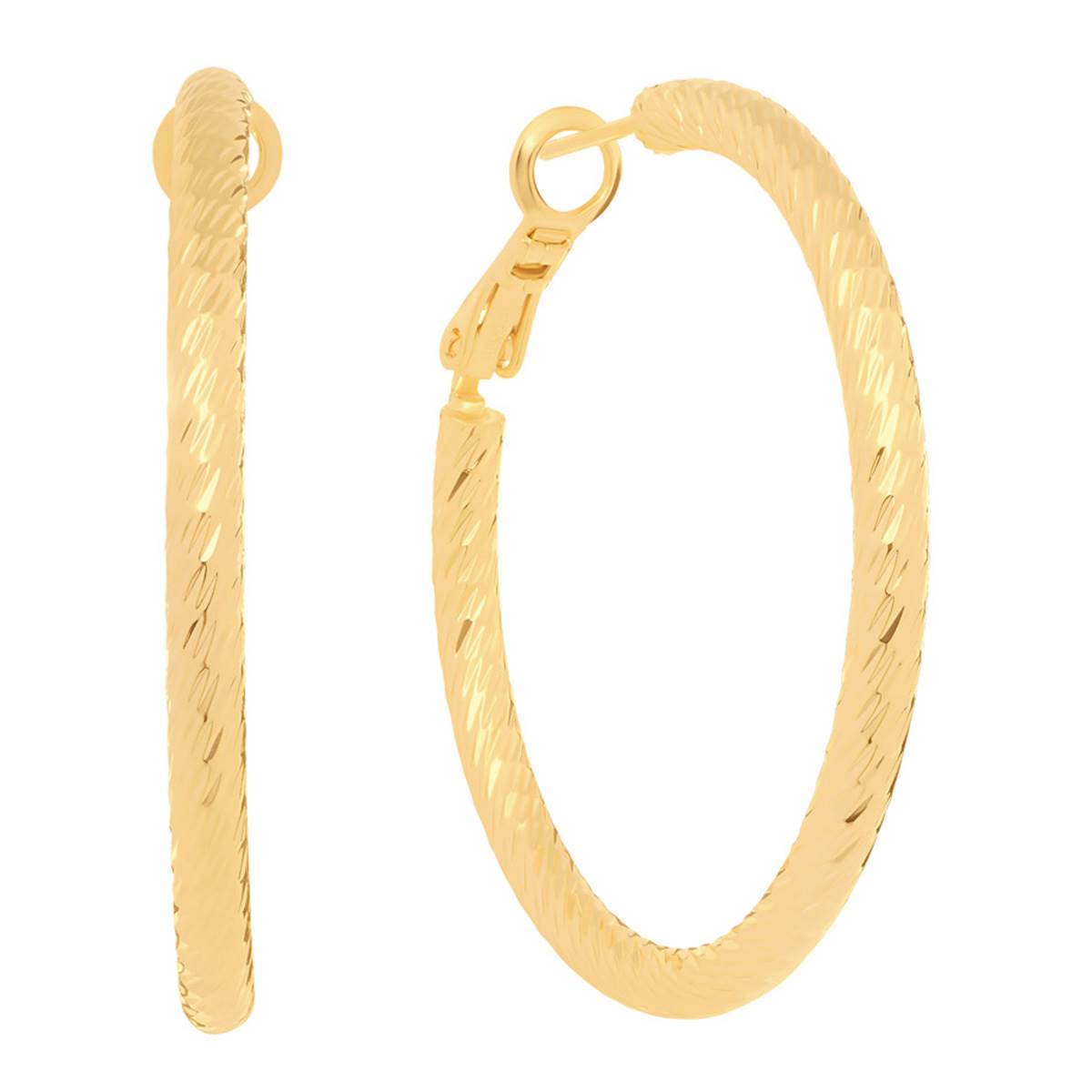 14kt. Gold Over Brass 40mm Diamond Cut Hoop Earrings