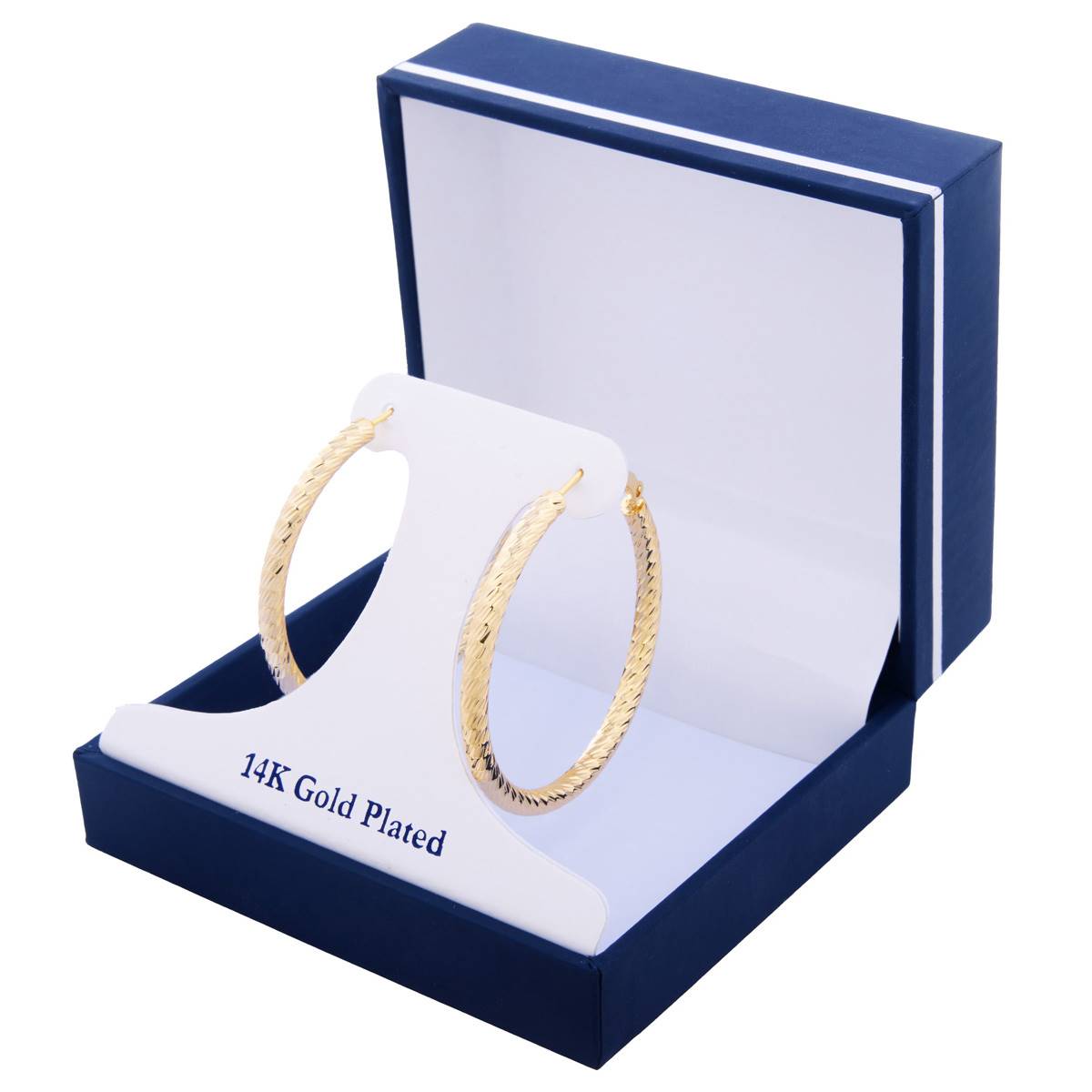 14kt. Gold Over Brass 40mm Diamond Cut Hoop Earrings