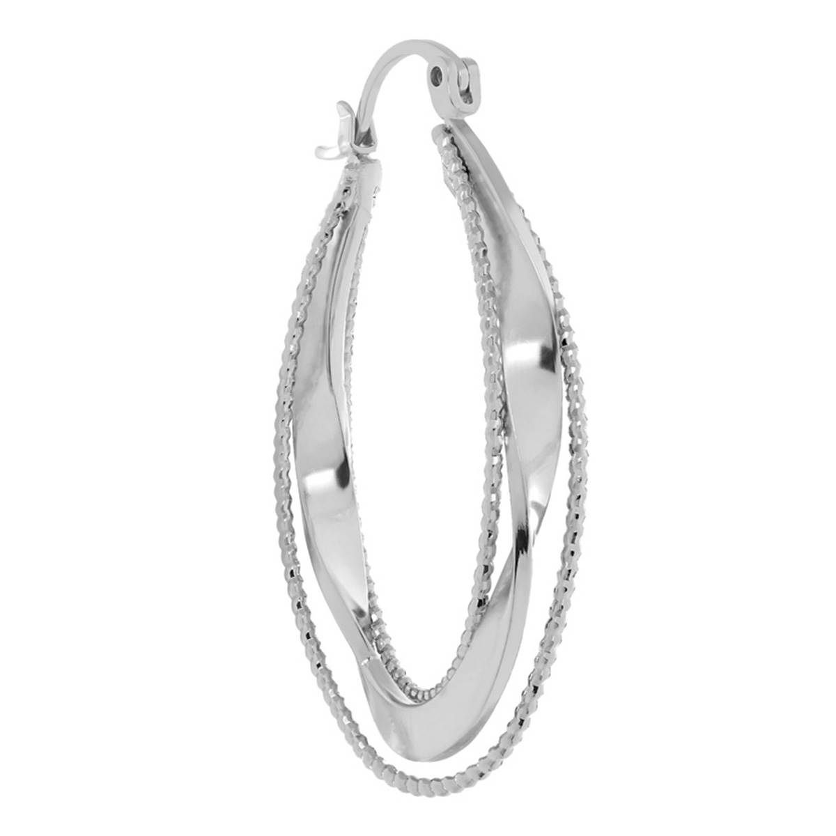 Fine Silver Plated 22mm Oval Beaded Edge Twisted Hoop Earrings