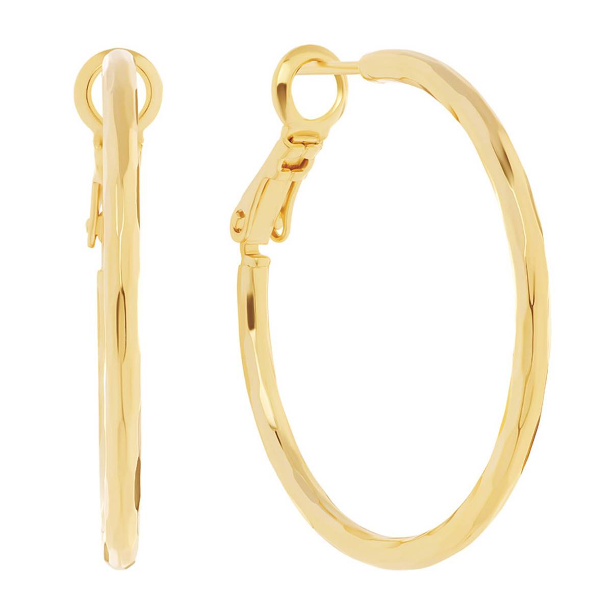 14kt. Gold Over Brass 30mm Diamond Cut Hoop Earrings