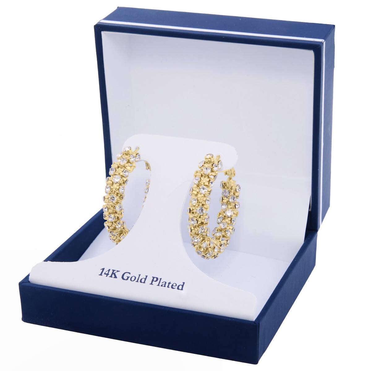 14kt. Gold Over Brass 34mm Crystal Hoop Earrings