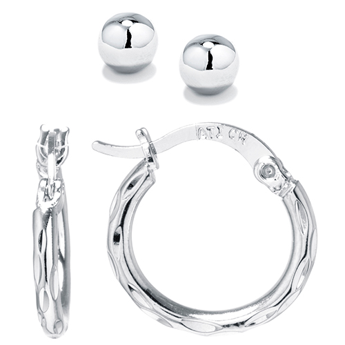 Athra Fine Silver Plated Textured Hoops And Stud Earrings Set