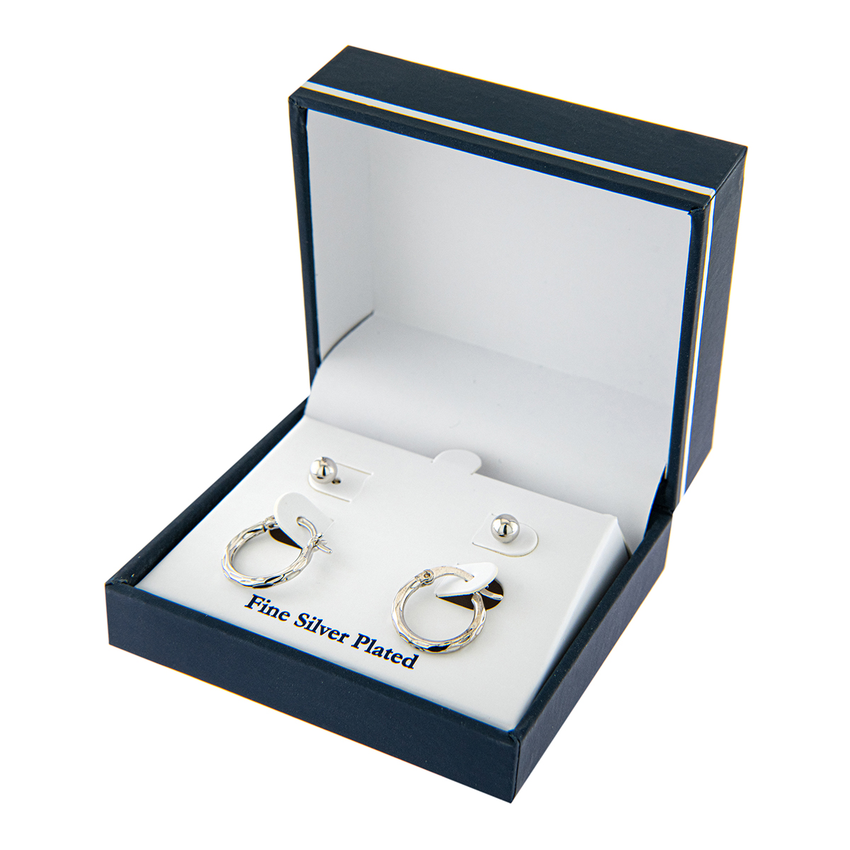 Athra Fine Silver Plated Textured Hoops And Stud Earrings Set