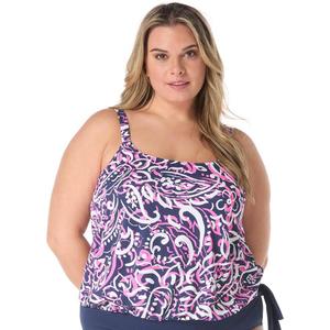 Plus Size Beach House Paradise Scroll Blouson Tankini Swim Top