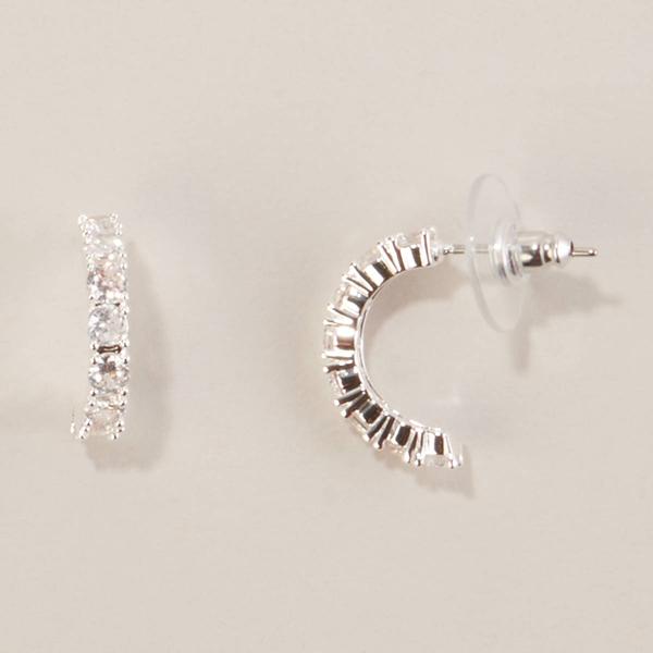 Design Collection Silver-Tone CZ Half-Hoop Earrings