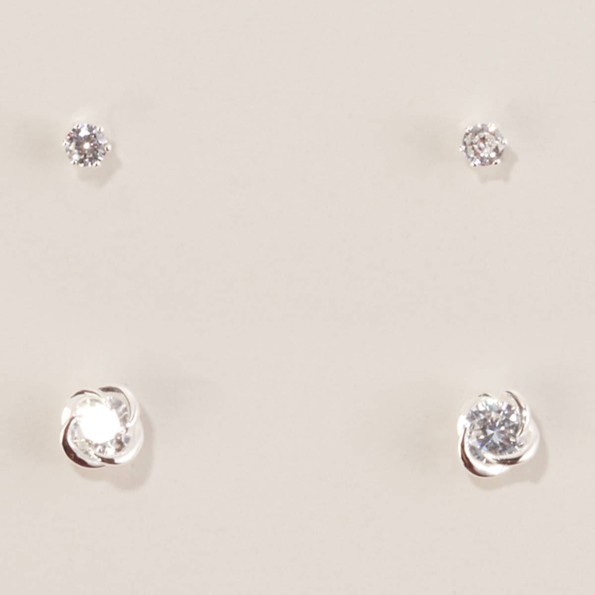 Design Collection CZ Clear Stone Stud & Knot 2pr. Earrings Set