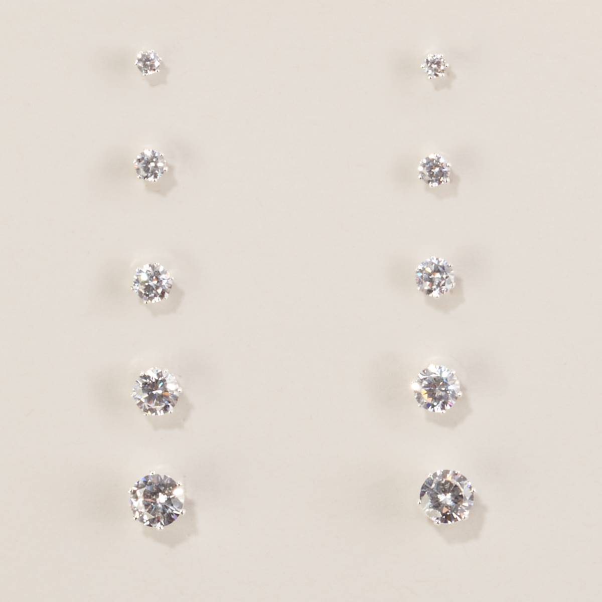 Design Collection 5pr. Silver-Tone CZ Round Stone Stud Earrings