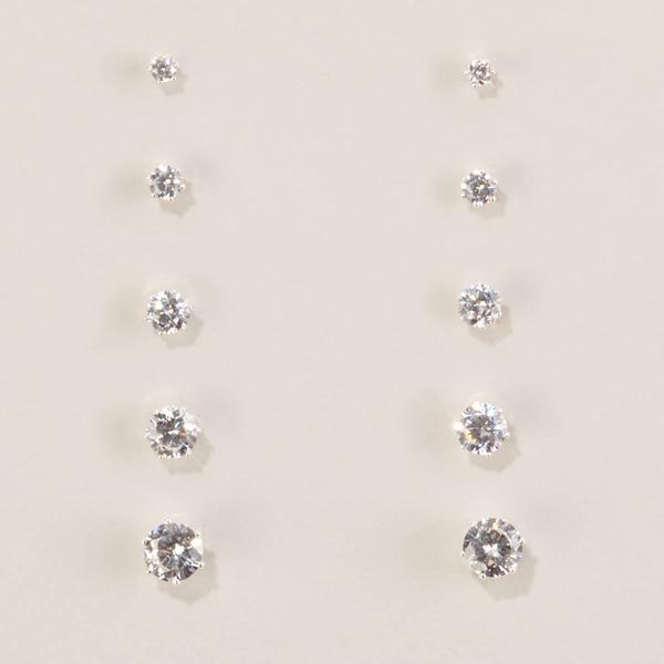 Design Collection 5pr. Silver-Tone CZ Stud Earrings